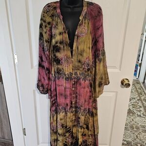 Kantha Bae Woodstock Duster Free Size Bohemian Tie-Dye Maxi Dress
